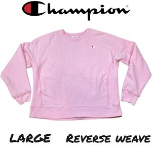 VTG Champion Sweatshirt Pullover Crewneck Women's Size LARGE Pink Reverse Weave